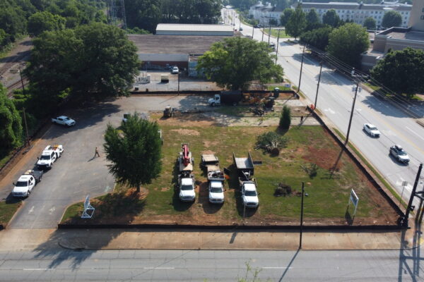 In-progress sitework at Fidelity Bank in Spartanburg, SC, including grading, erosion control, utilities, and paving by S3 Construction for a new 5,528 sq. ft. facility