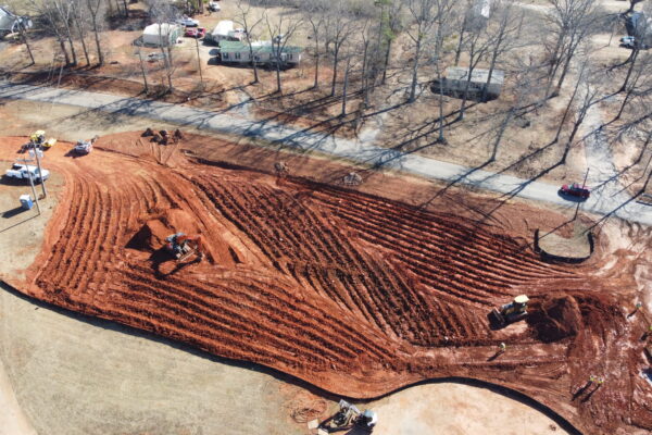 In-progress sitework at Shiloh Road commercial project in Piedmont, SC, including demolition, grading, utilities, erosion control, and paving by S3 Construction