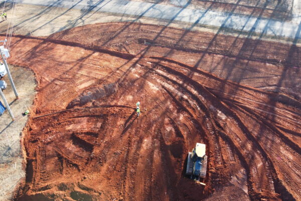 In-progress sitework at Shiloh Road commercial project in Piedmont, SC, including demolition, grading, utilities, erosion control, and paving by S3 Construction