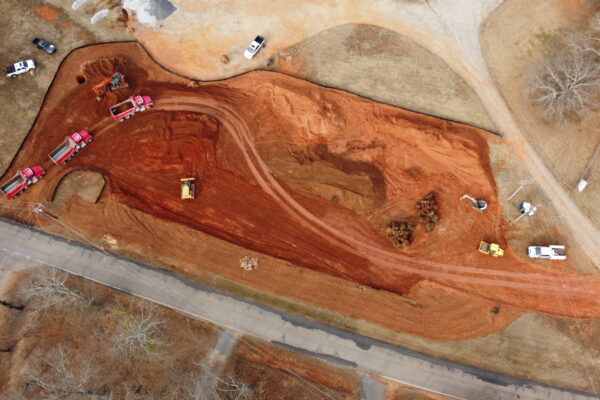 In-progress sitework at Shiloh Road commercial project in Piedmont, SC, including demolition, grading, utilities, erosion control, and paving by S3 Construction