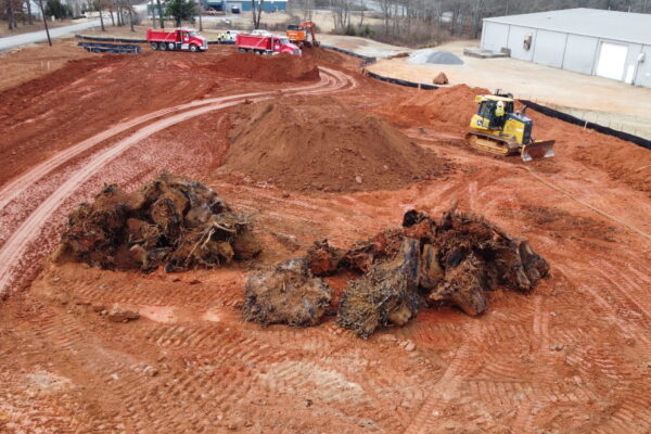 In-progress sitework at Shiloh Road commercial project in Piedmont, SC, including demolition, grading, utilities, erosion control, and paving by S3 Construction