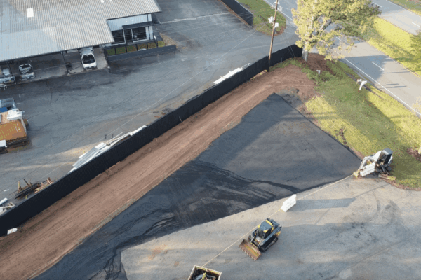 Aerial drone view of the completed Xytel Corporation industrial facility in Roebuck, SC, showcasing sitework including demolition, grading, utilities, stormwater systems, erosion control, and paving by S3 Construction