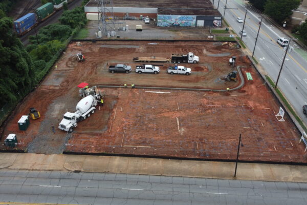 In-progress sitework at Fidelity Bank in Spartanburg, SC, including grading, erosion control, utilities, and paving by S3 Construction for a new 5,528 sq. ft. facility